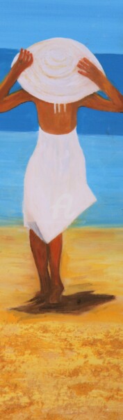 Schilderij getiteld "Femme sur la plage" door Louise Bressange, Origineel Kunstwerk, Olie