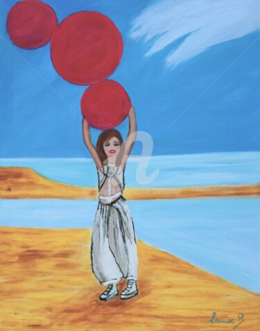 Painting titled "Jeune fille et ball…" by Louise Bressange, Original Artwork, Acrylic