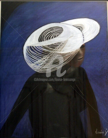 Painting titled "chapeau-blanc.jpg" by Louise Bressange, Original Artwork, Pastel