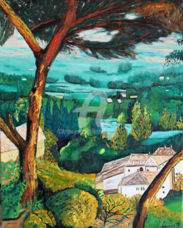 Pintura titulada "paysage-de-toscane-…" por Louise Bressange, Obra de arte original