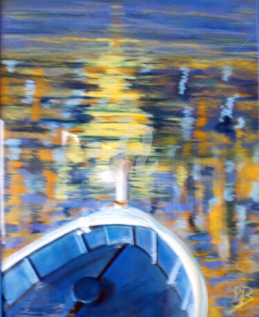 Картина под названием "bateau-sur-l-eau.jpg" - Louise Bressange, Подлинное произведение искусства, Пастель