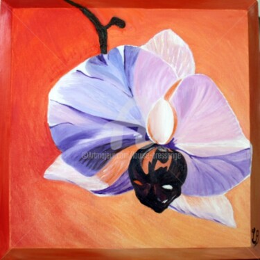 Painting titled "fleur-d-orchidee-au…" by Louise Bressange, Original Artwork, Oil