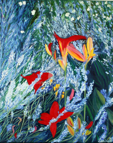 Painting titled "fleurs-de-provence.…" by Louise Bressange, Original Artwork