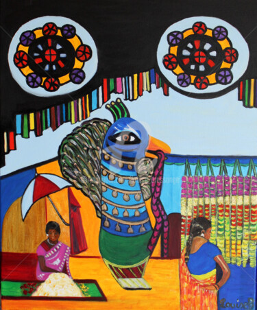 Peinture intitulée "Puzzle indien" par Louise Bressange, Œuvre d'art originale, Huile