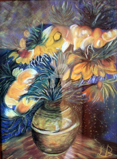 Painting titled "pot-de-fleurs.jpg" by Louise Bressange, Original Artwork, Pastel