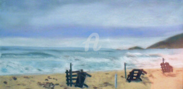 Painting titled "sur-la-plage-abando…" by Louise Bressange, Original Artwork, Pastel