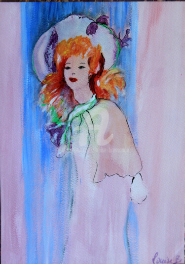 Peinture intitulée "jeune-fille-au-chap…" par Louise Bressange, Œuvre d'art originale, Aquarelle