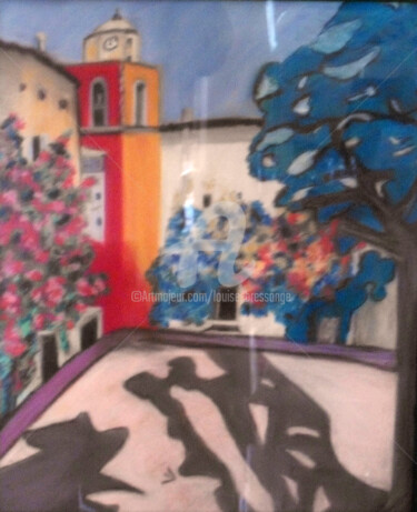 Peinture intitulée "petite place dans S…" par Louise Bressange, Œuvre d'art originale, Pastel