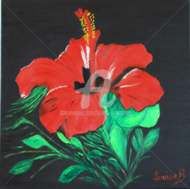 Painting titled "Une fleur rouge d'h…" by Louise Bressange, Original Artwork, Oil