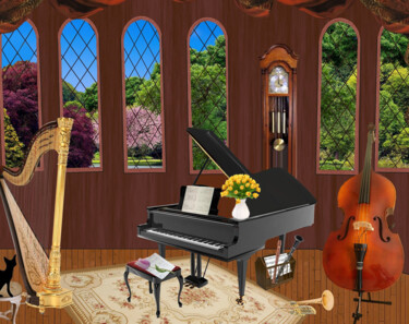 Arte digital titulada "Salon de musique" por Louise Davis, Obra de arte original, Modelado 3D