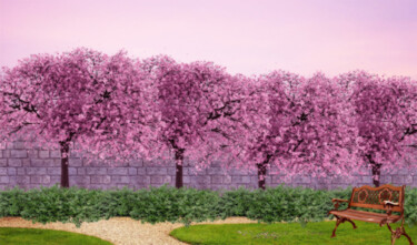 Artes digitais intitulada "Jardin d'arbres ros…" por Louise Davis, Obras de arte originais, Pintura digital