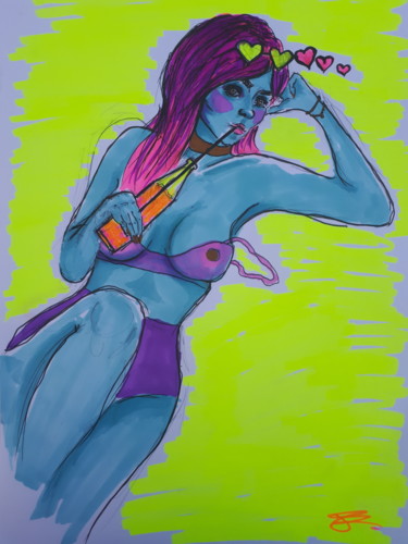 Drawing titled "La femme à la peau…" by Loulou, Original Artwork, Marker