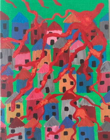Картина под названием "Octopus1" - Louise Dumur, Подлинное произведение искусства, Акрил Установлен на картон