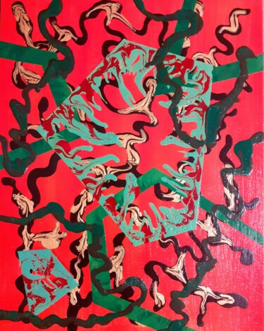 Painting titled "Octopus6" by Louise Dumur, Original Artwork, Acrylic Mounted on Cardboard