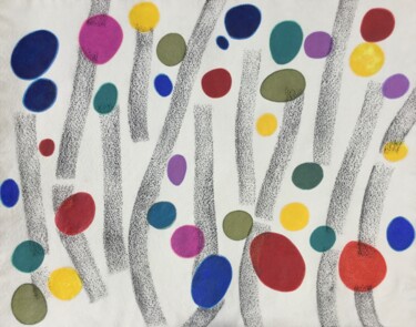 Malerei mit dem Titel "Jeu de balles" von Louise Mauger, Original-Kunstwerk, Pastell