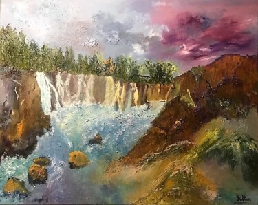 Painting titled "LE TORRENT" by Louise Sultan, Original Artwork, Oil Mounted on Wood Stretcher frame