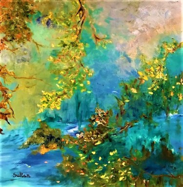 Painting titled "ÉMERAUDE" by Louise Sultan, Original Artwork, Oil Mounted on Wood Stretcher frame