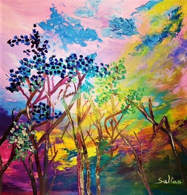 Картина под названием "LA TÊTE DANS LES NU…" - Louise Sultan, Подлинное произведение искусства, Акрил Установлен на Деревянн…