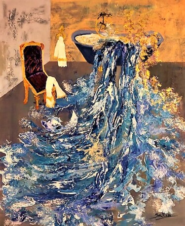 Pintura intitulada "DENTELLES BLEUES" por Louise Sultan, Obras de arte originais, Acrílico Montado em Painel de madeira