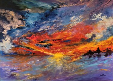Painting titled "HORIZON FLAMBOYANT/…" by Louise Sultan, Original Artwork, Acrylic Mounted on Wood Stretcher frame