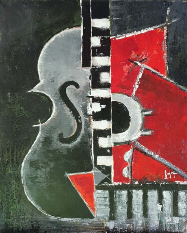 Violoncelle cuivré Painting titled "Violoncelle cuivré" by Louise Tixier-Paillart, Original Art, Oil