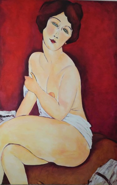 Painting titled "MODIGLIANI" by Louis Georges Henri, Original Artwork, Oil Mounted on Wood Stretcher frame