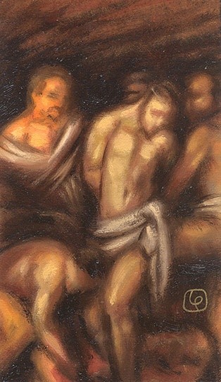 Painting titled "Christ Beaten" by Louis Pirro, Original Artwork, Oil