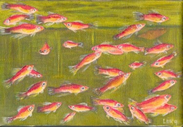 Peinture intitulée "poissons rouges" par Lou Ka, Œuvre d'art originale