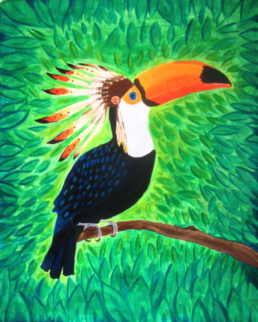 Painting titled "Chef toucan.jpeg" by Loula Le Mevel, Original Artwork, Acrylic