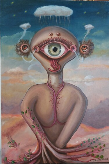 Painting titled "Alien" by Dimitrios Loumiotis, Original Artwork, Oil