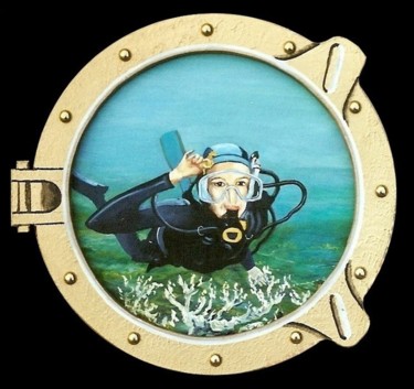 Peinture intitulée "Plongée sous-marine" par Lou Niaro, Œuvre d'art originale, Huile