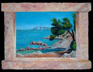 Painting titled "vue sur le pont de…" by Lou Niaro, Original Artwork, Oil