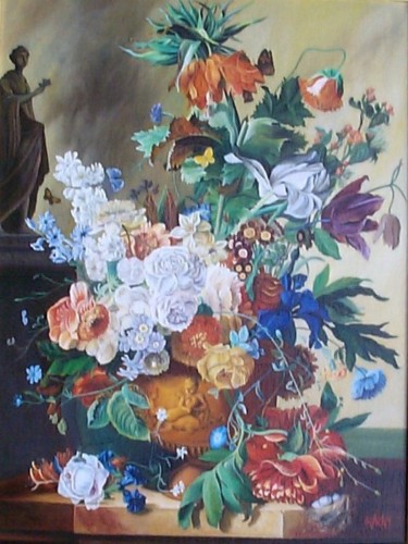 Painting titled "Bouquet XVIIIè" by Lou Niaro, Original Artwork, Oil
