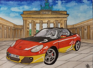 Painting titled "Porsche allemande,…" by Loup-Ange, Original Artwork, Watercolor