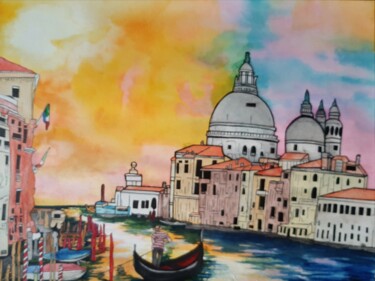 Pintura intitulada "Venise, Italie" por Loup-Ange, Obras de arte originais, Aquarela