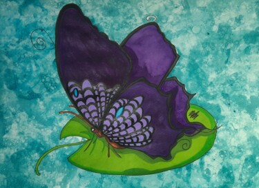 Картина под названием "Papillon sur l'eau" - Loup-Ange, Подлинное произведение искусства, Акрил