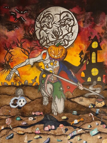 Peinture intitulée "Halloween-Jack Lant…" par Loup-Ange, Œuvre d'art originale, Aquarelle