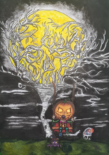 Painting titled "Halloween-Bébé Jack…" by Loup-Ange, Original Artwork, Watercolor