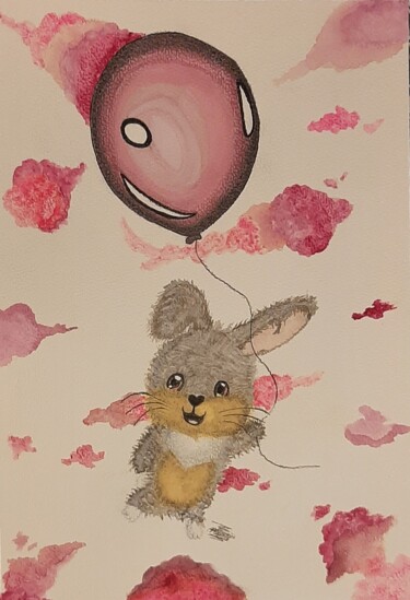 Картина под названием "Petit lapin" - Loup-Ange, Подлинное произведение искусства, Акварель