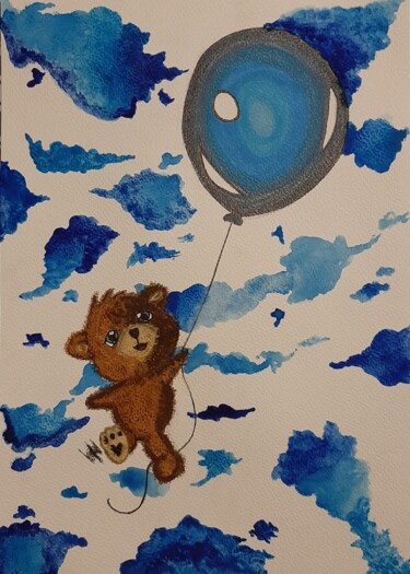 Painting titled "Petit ourson" by Loup-Ange, Original Artwork, Watercolor
