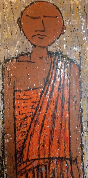 Peinture intitulée "Moine cambodgien" par Loup Pélissier, Œuvre d'art originale