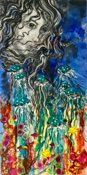 Pittura intitolato ""Queen Medusa"" da Lourdes Rivera -Lulu, Opera d'arte originale, Acrilico