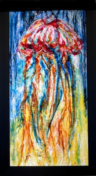 Картина под названием "Rainbow Jellyfish" - Lourdes Rivera -Lulu, Подлинное произведение искусства, Акрил