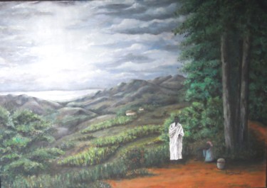 Painting titled "La Halte  (Burundi)" by Lou Streel, Original Artwork, Oil