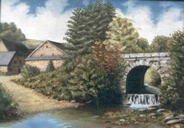 Peinture intitulée "Pont du moulin (La…" par Lou Streel, Œuvre d'art originale, Huile