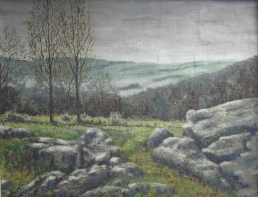 Peinture intitulée "Menhir à Deigne" par Lou Streel, Œuvre d'art originale, Huile