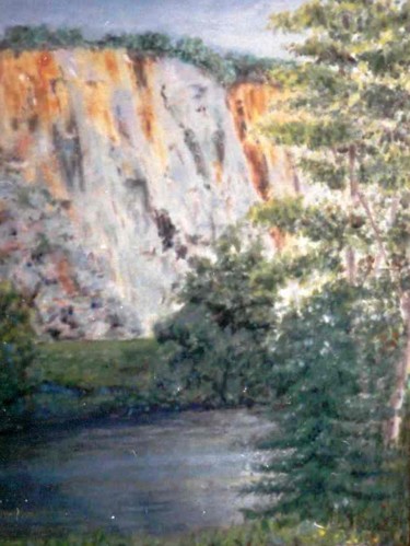 Painting titled "Les roches." by Lou Streel, Original Artwork, Oil