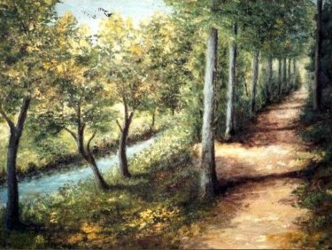 Painting titled "Chemin de la Haze" by Lou Streel, Original Artwork, Oil