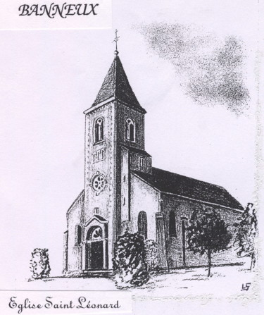 Dessin intitulée "Eglise à Banneux" par Lou Streel, Œuvre d'art originale