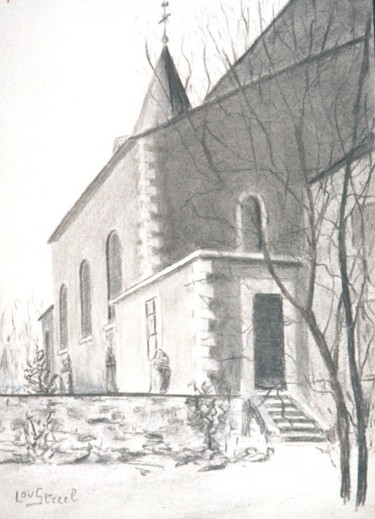 Drawing titled "Eglise de Lincé" by Lou Streel, Original Artwork